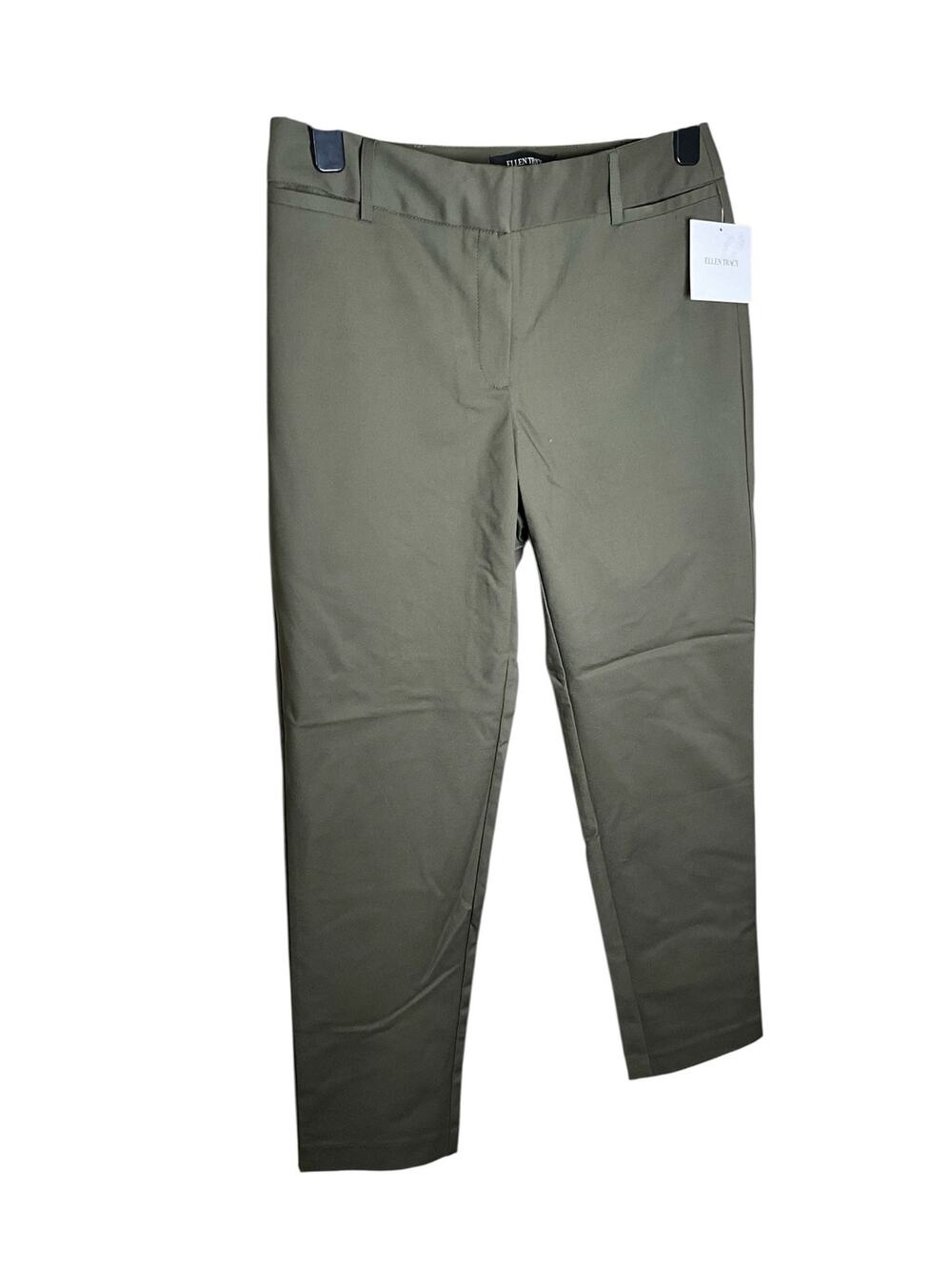 Ellen Tracy Trouser Pants Womens 8 Olive Stretch Regular Fit Flat Front Outdoor